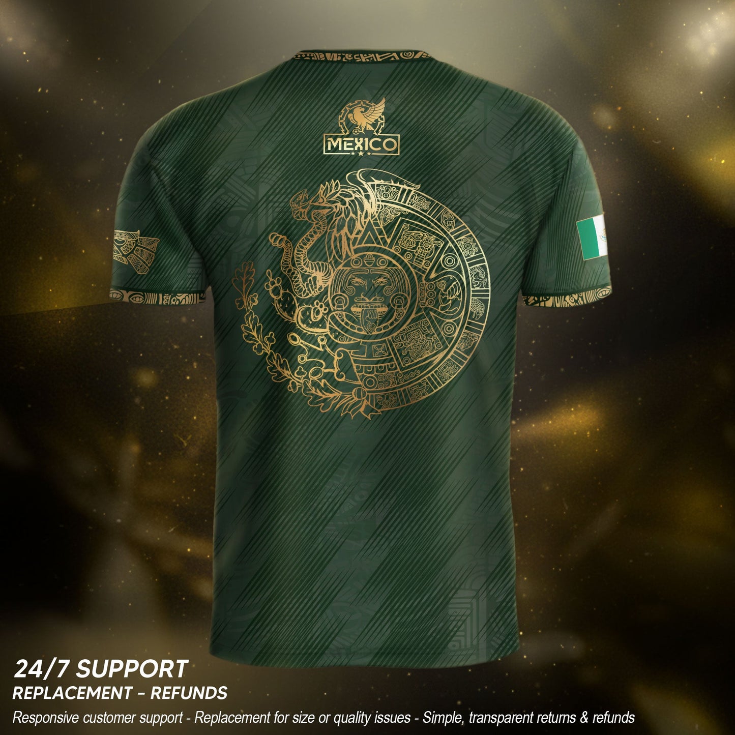 Mexico Heritage Orgullo Mexicano Green Gold Country Map Aztec Calendar Soccer Jersey