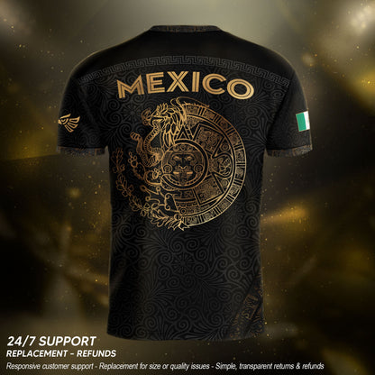 Mexico Heritage Black Gold Eagle Graphic Floral Pattern Pride Soccer Jersey