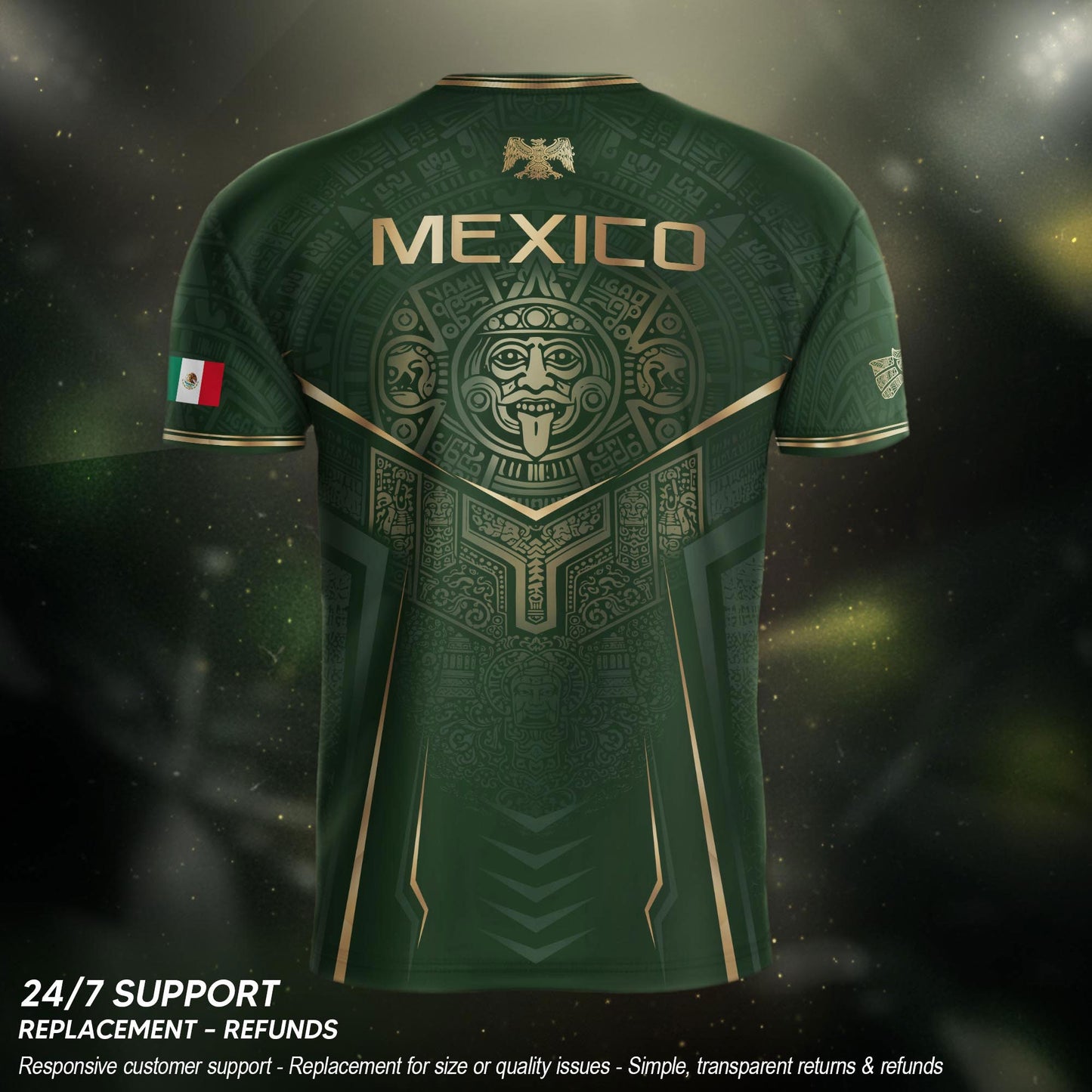 Mexico Soccer Jersey Green Aztec Sun Stone Edition - Mexico Fan Heritage Style Shirt