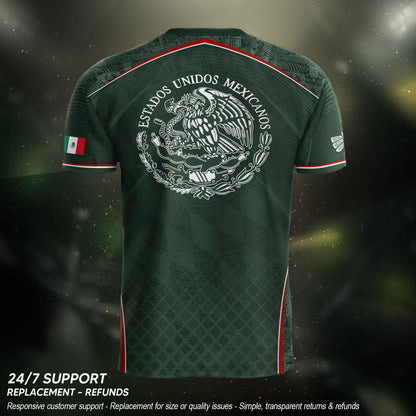 Mexico Soccer Green White Aztec Pattern Football Design - Mexico Fan Heritage Style Shirt