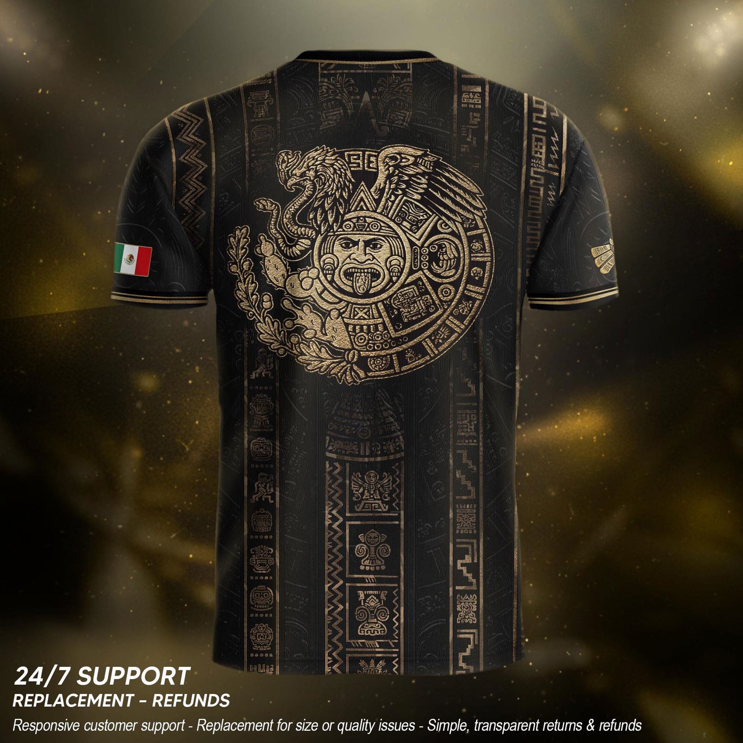 Mexico Soccer Black Gold Aztec Eagle Heritage Estados Unidos Mexicanos Soccer Jersey Football