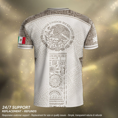 Mexico White Aztec Heritage Pattern Soccer Jersey Mexican Culture Design