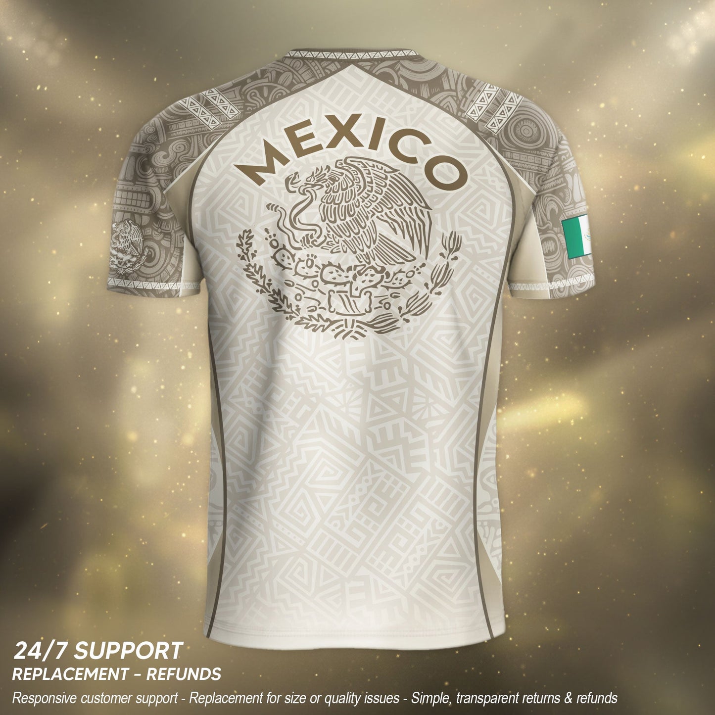 Mexico Beige Aztec Eagle Snake Heritage Soccer Jersey Mexican Pride Design