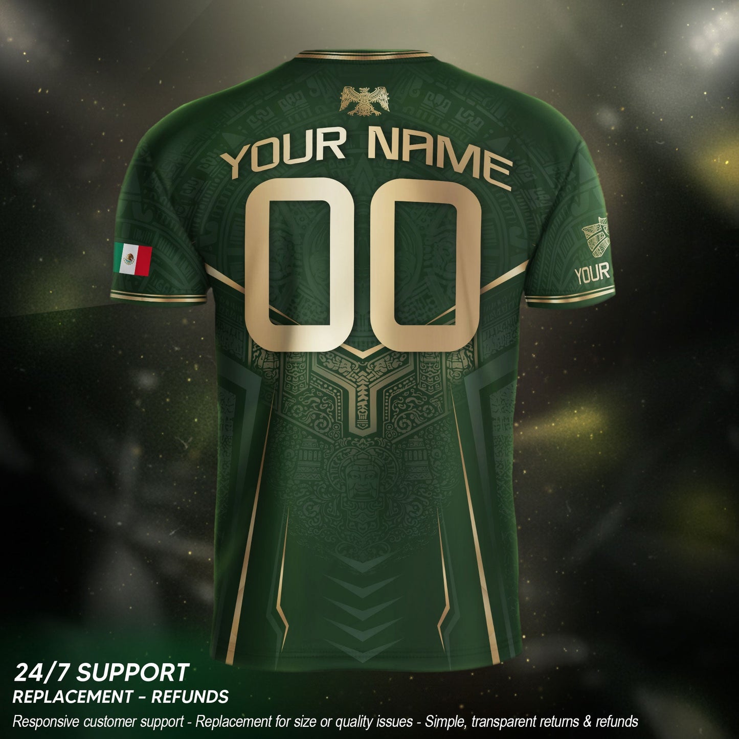 Custom Green Mexico Soccer Jersey Aztec Eagle Emerald Green Football Shirt
