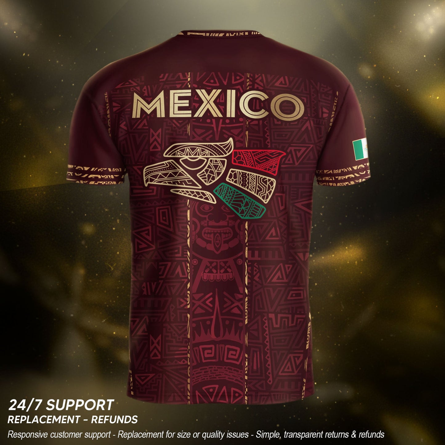 Mexico Soccer Jersey Maroon Aztec Heritage - Mexico National Team Fan Football Shirt