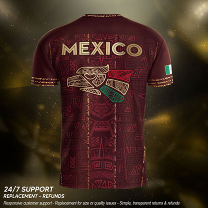 Mexico Soccer Jersey Maroon Aztec Heritage - Mexico National Team Fan Football Shirt