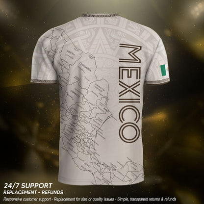 Mexico Soccer Jersey White Map Aztec Heritage Design - Mexico National Team Fan Gift Shirt