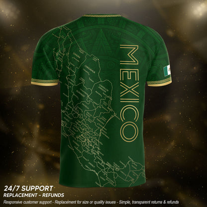 Men's Green Mexico Map Eagle & Snake Graphic T-Shirt – Mexico Country Outline Print Tee