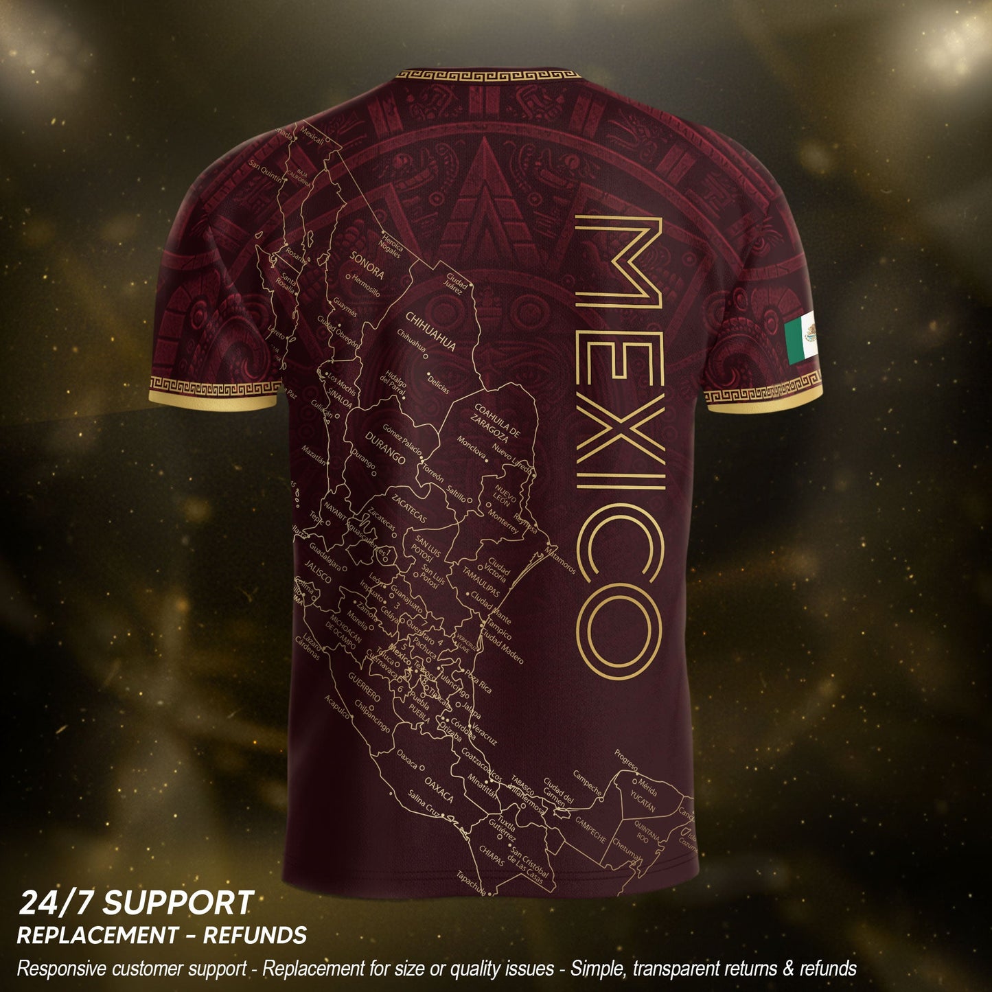 Men's Burgundy Mexico Map Eagle & Snake Graphic T-Shirt – Mexico Country Outline Print Tee