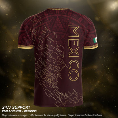 Men's Burgundy Mexico Map Eagle & Snake Graphic T-Shirt – Mexico Country Outline Print Tee