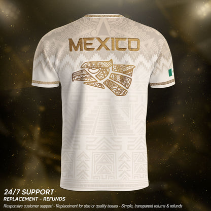 Men's Black Mexico Aztec Calendar Graphic T-Shirt – Gold Mexico Eagle Heritage Print Tee