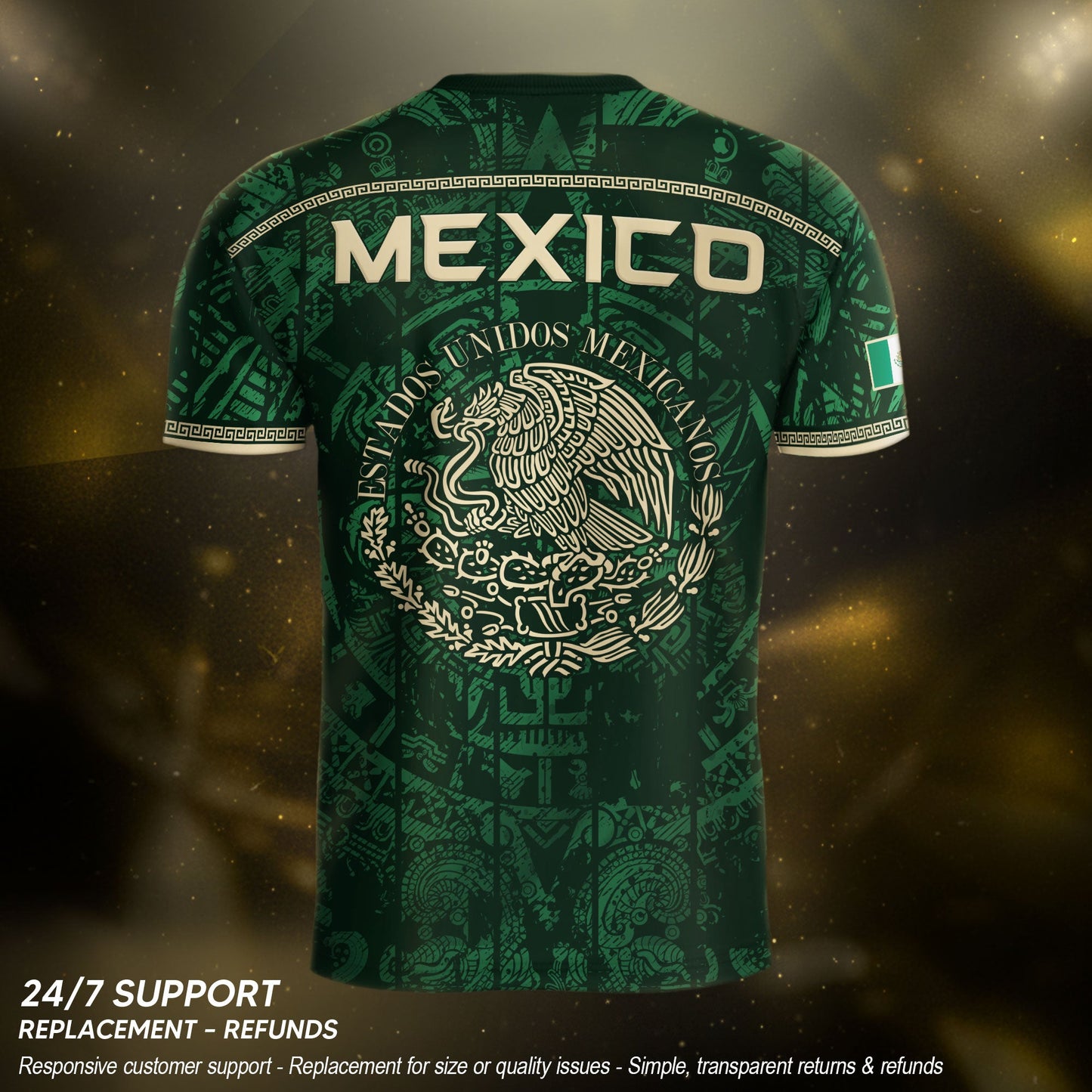 Mexico Soccer Jersey Green Eagle Crest - Aztec Sun Stone Heritage Fan Football Men Shirt