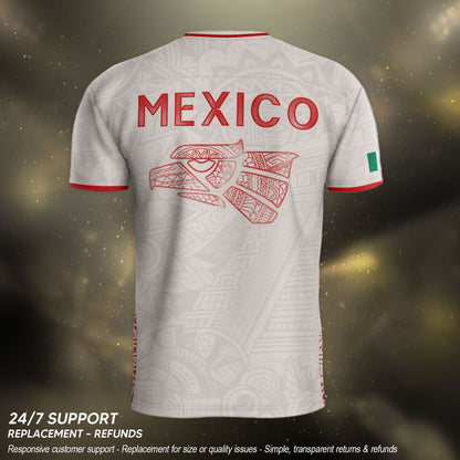 Mexico Soccer Jersey White Aztec Totem Heritage - Mexico Fan Football Design Men Shirt