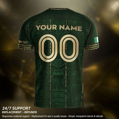 Mexico Soccer Jersey Custom Name - Green Aztec Heritage Pattern Tribal Football Shirt