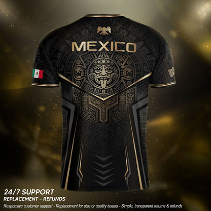 Mexico Soccer Jersey - Black & Gold Aztec Sun Stone Tribal Football Shirt