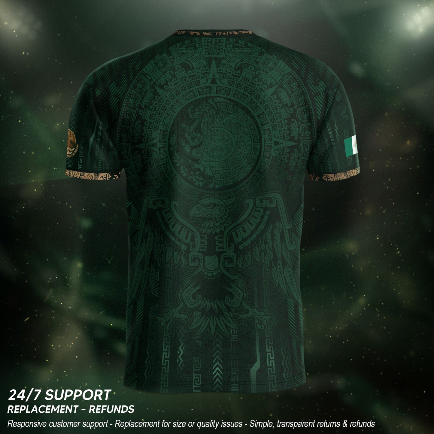 Mexico Soccer Jersey Green Gold Aztec Calendar Mexican Football Shirt Tee