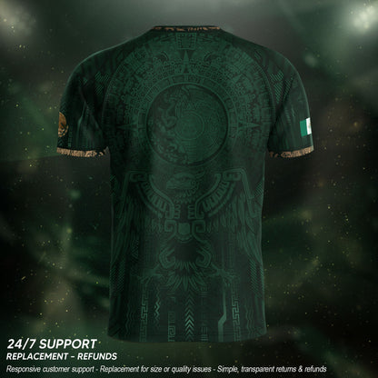 Mexico Soccer Jersey Green Gold Aztec Calendar Mexican Football Shirt Tee