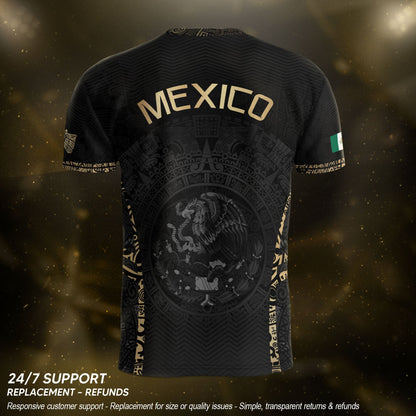 Mexico Soccer Jersey Aztec Sun Calendar Black Gold Football Shirt for Fans