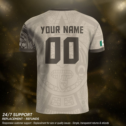 Custom Beige Mexico Soccer Jersey Aztec Eagle Heritage Gold Trim Mexican Football Shirt