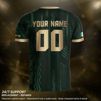 Custom Mexico Aztec Eagle Jersey Green Gold Mexican Pride Heritage Football Soccer Shirt