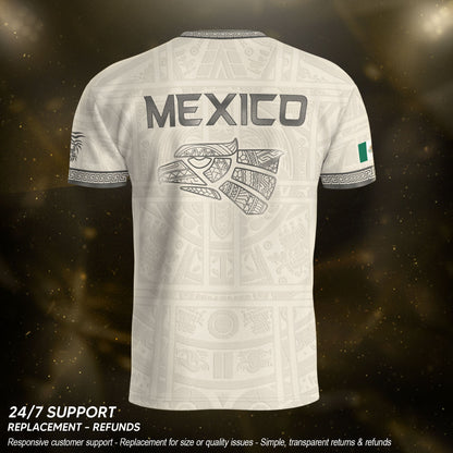 Beige Mexico Soccer Jersey Aztec Heritage Trim Mexican Football Shirt Men Women