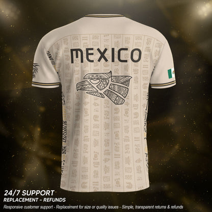 Beige Mexico Soccer Jersey Aztec Heritage Pattern Mexican Football Shirt Unisex