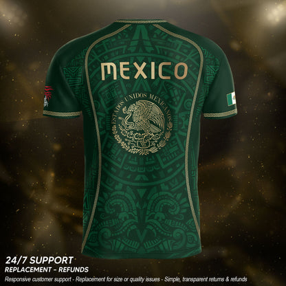 Green Mexico Soccer Jersey Aztec Sun Calendar Mexican Football Shirt for Fans