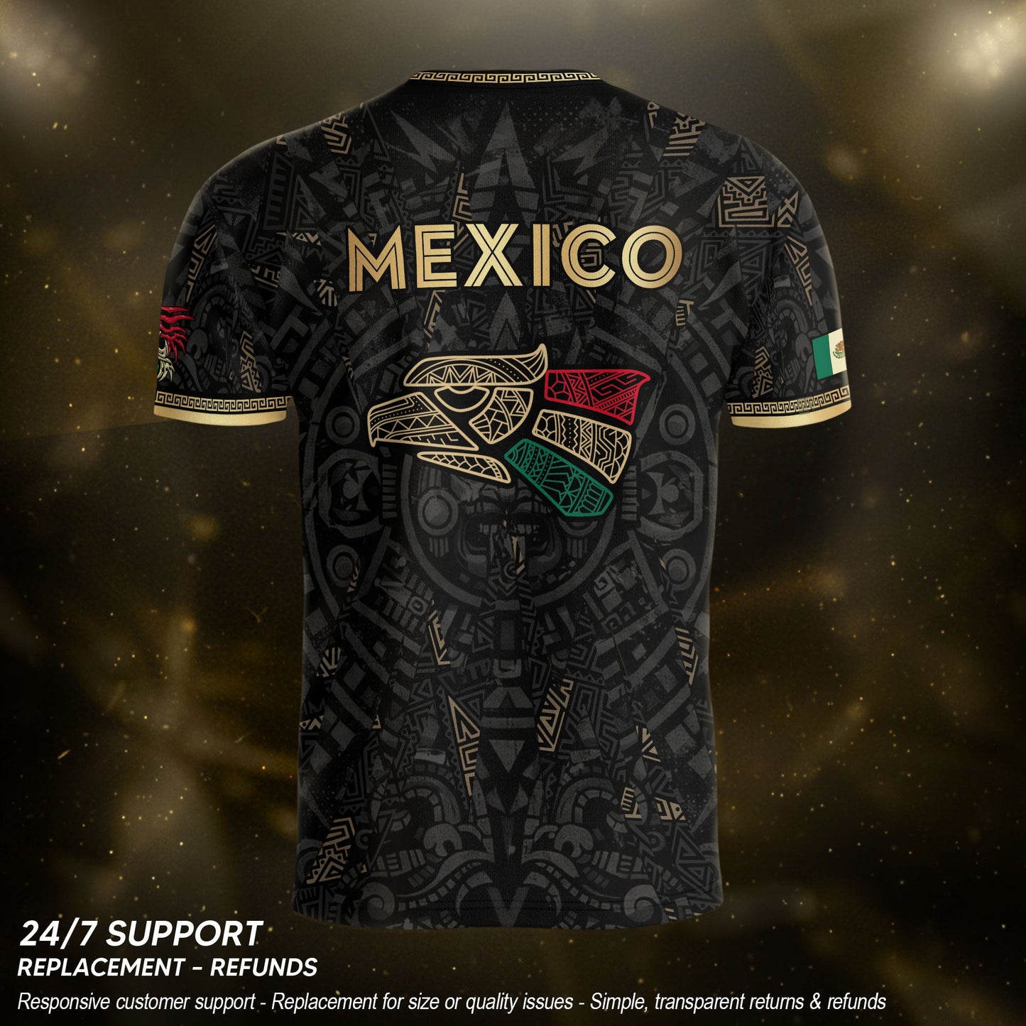 Mexico Soccer Jersey Men – Black Gold Mexican Jersey, Playera de Mexico Hombre