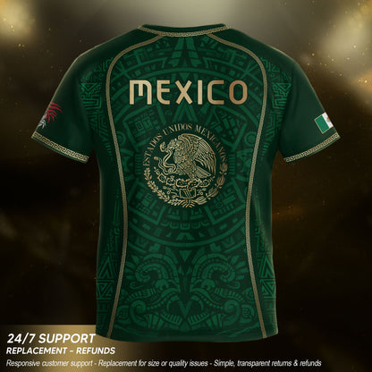 Mexico Kids Soccer Jersey Green Aztec Calendar Gold Youth Football Shirt Toddler Kit