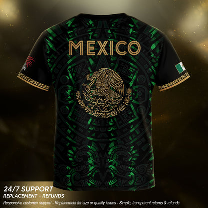 Mexico Kids Soccer Jersey Black Green Aztec Calendar Gold Youth Football Shirt