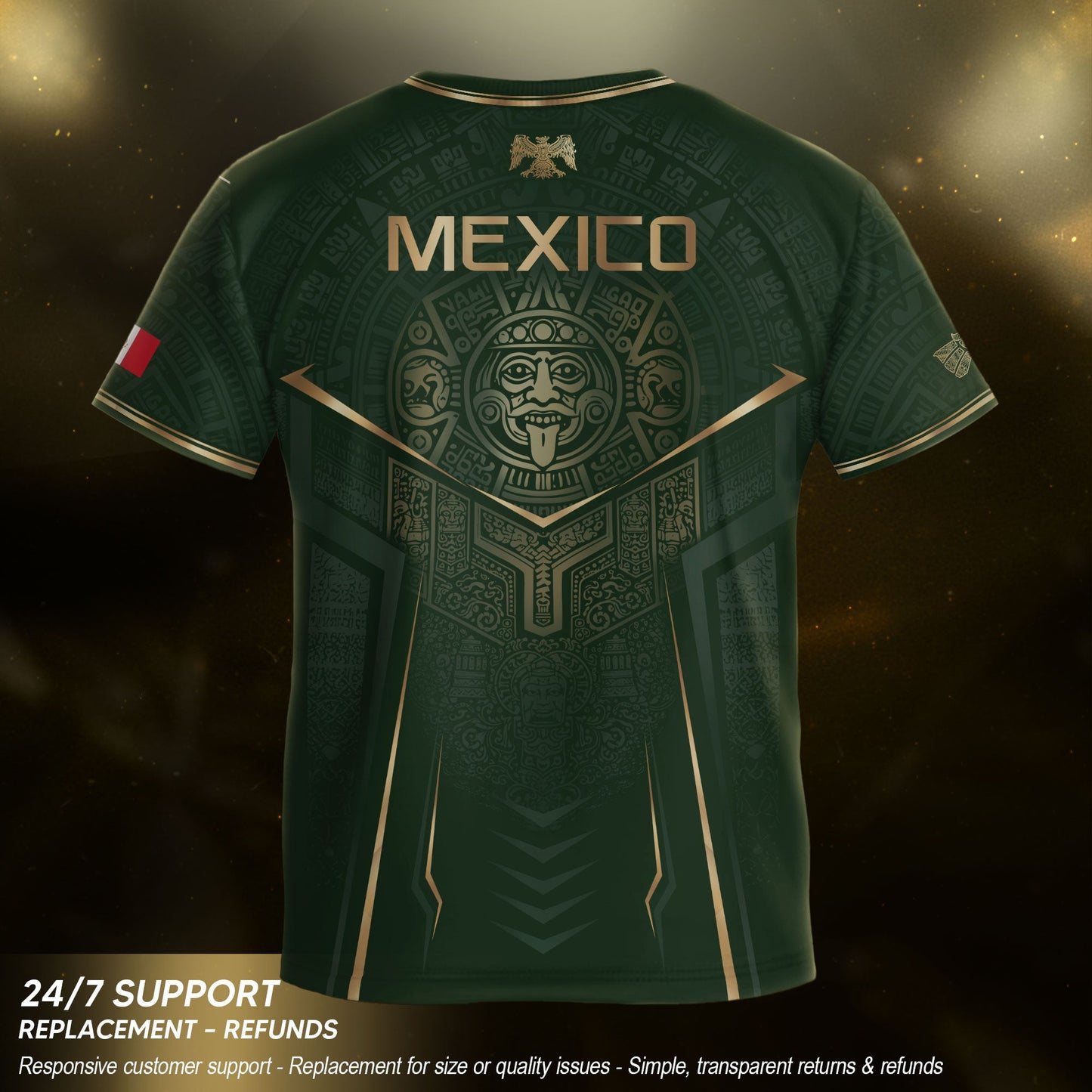 Mexico Soccer Jersey Youth Green Gold Eagle Shield Warrior Culture Print Football Shirt
