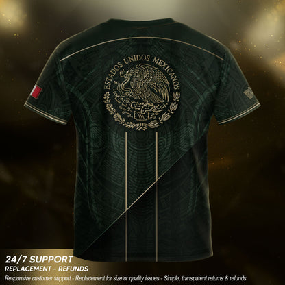 Youth Mexico Soccer Jersey Black Gold National Coat of Arms Heritage Football Shirt Set