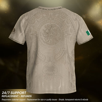 Mexico Soccer Jersey Kid Youth Aztec Calendar Beige Football Shirt Set