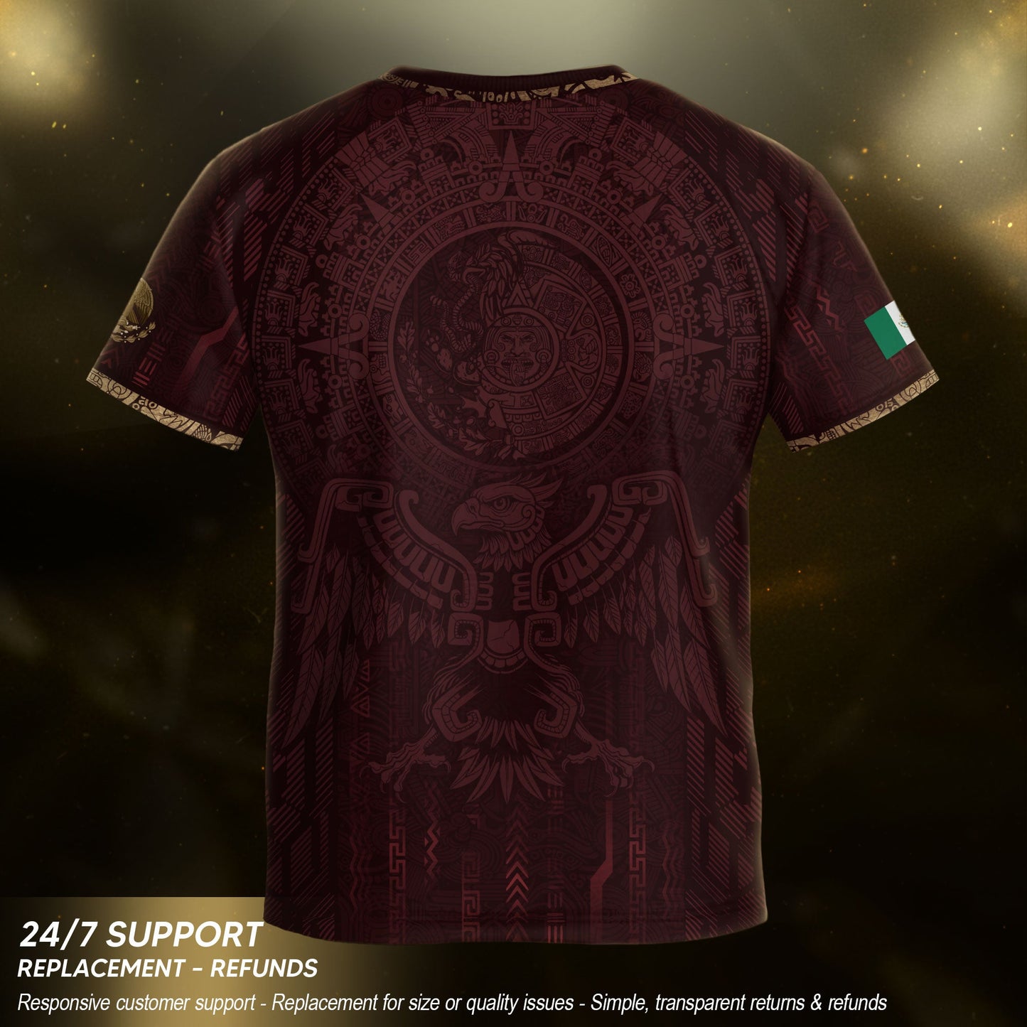 Mexico Soccer Jersey Kid Youth Aztec Calendar Maroon Football Shirt