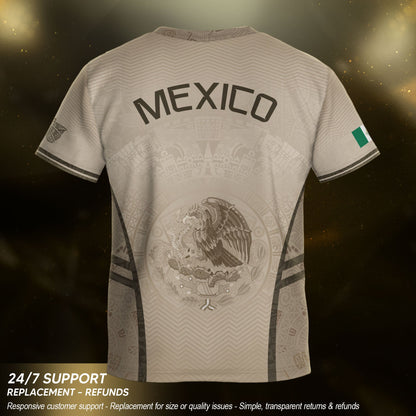 Mexico Kids Soccer Jersey Youth Beige Cream Aztec Calendar Eagle Heritage Football Shirt