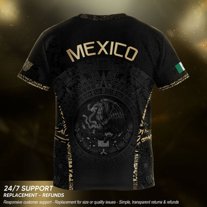 Mexico Kids Soccer Jersey Youth Black Gold Aztec Calendar Eagle Heritage Football Shirt