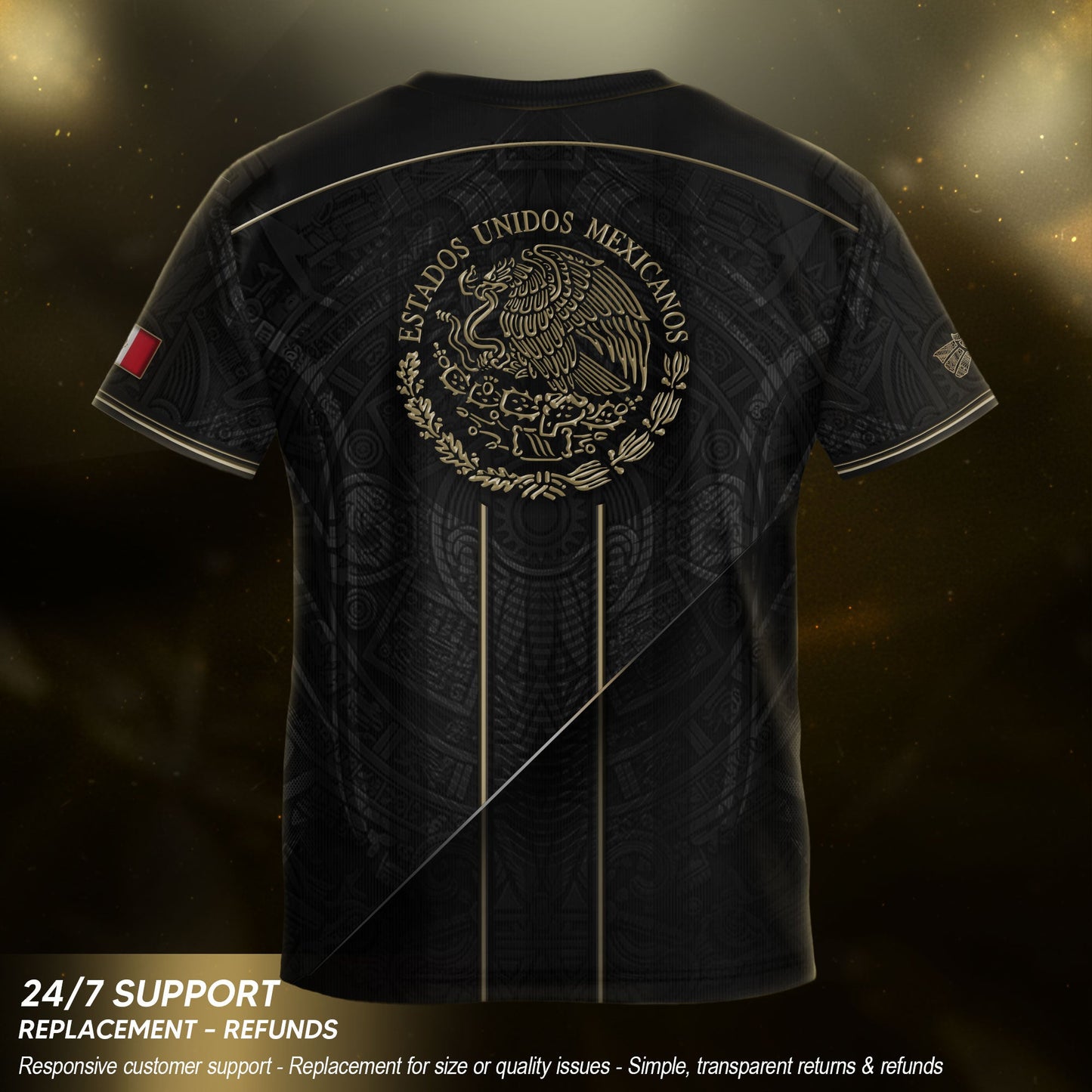 Mexico Youth Football Kit Black Gold Aztec Design Kids Soccer Uniform Elite Sportswear Top