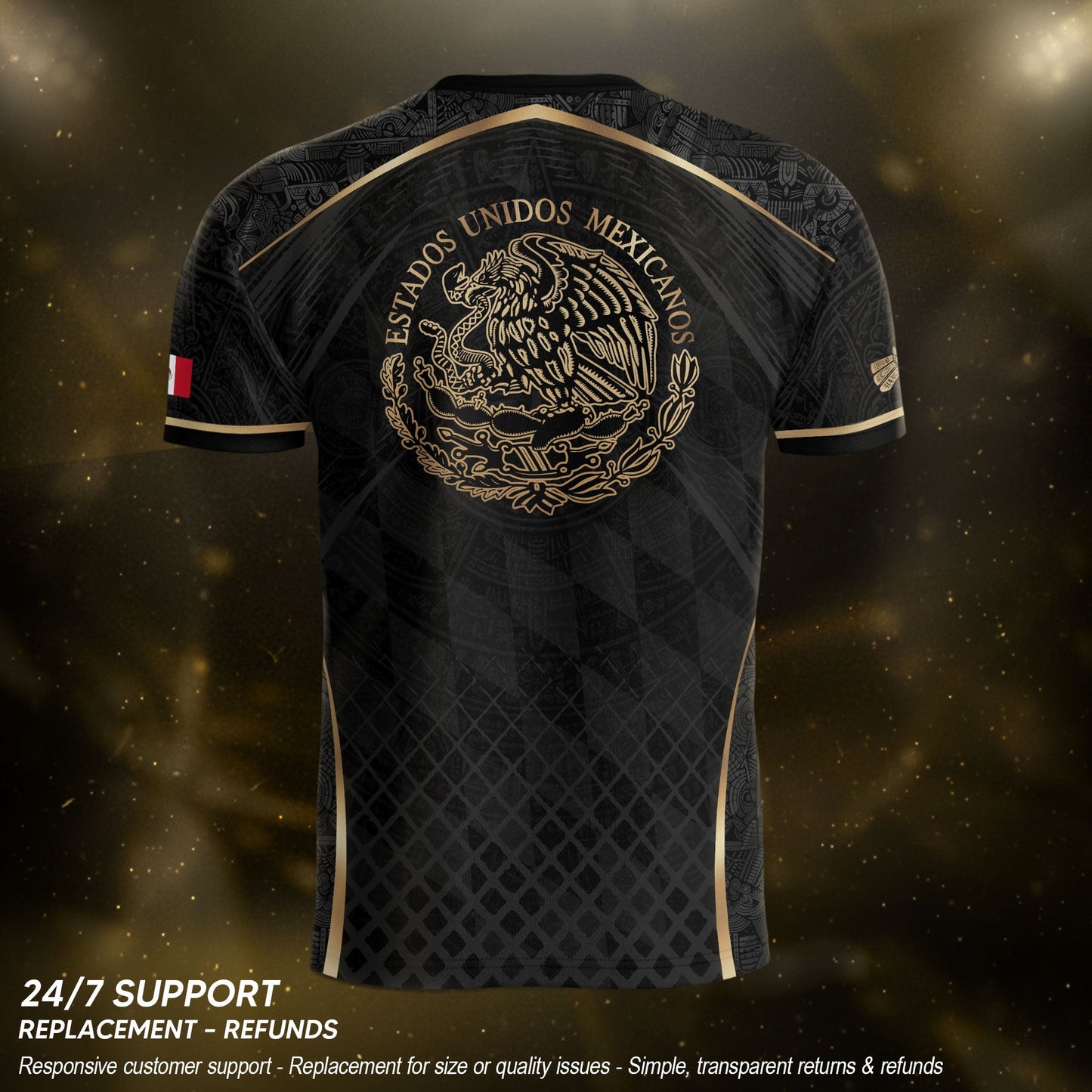 Mexico Soccer Jersey Men Black Gold Aztec Football Shirt Retro Fan Apparel