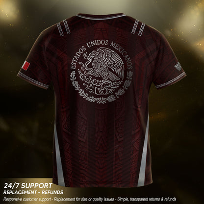 Heritage Inspired Mexico Soccer Jersey, Maroon Silver Eagle Football Shirt for Youth