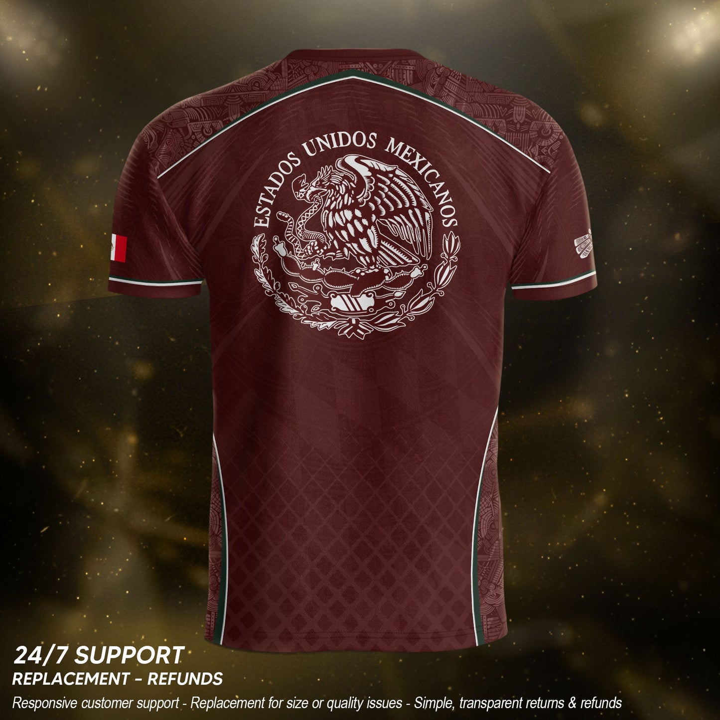 Maroon Mexico Soccer Jersey Aztec Coat of Arms Football Men Shirt Mexico Fan Tee