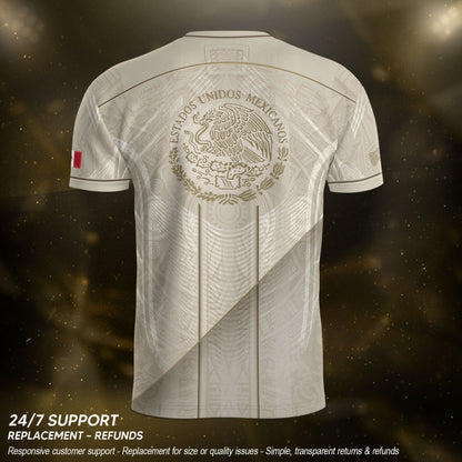 Mexico Soccer Jersey Men Beige Gold Aztec Calendar Mexican Football Shirt