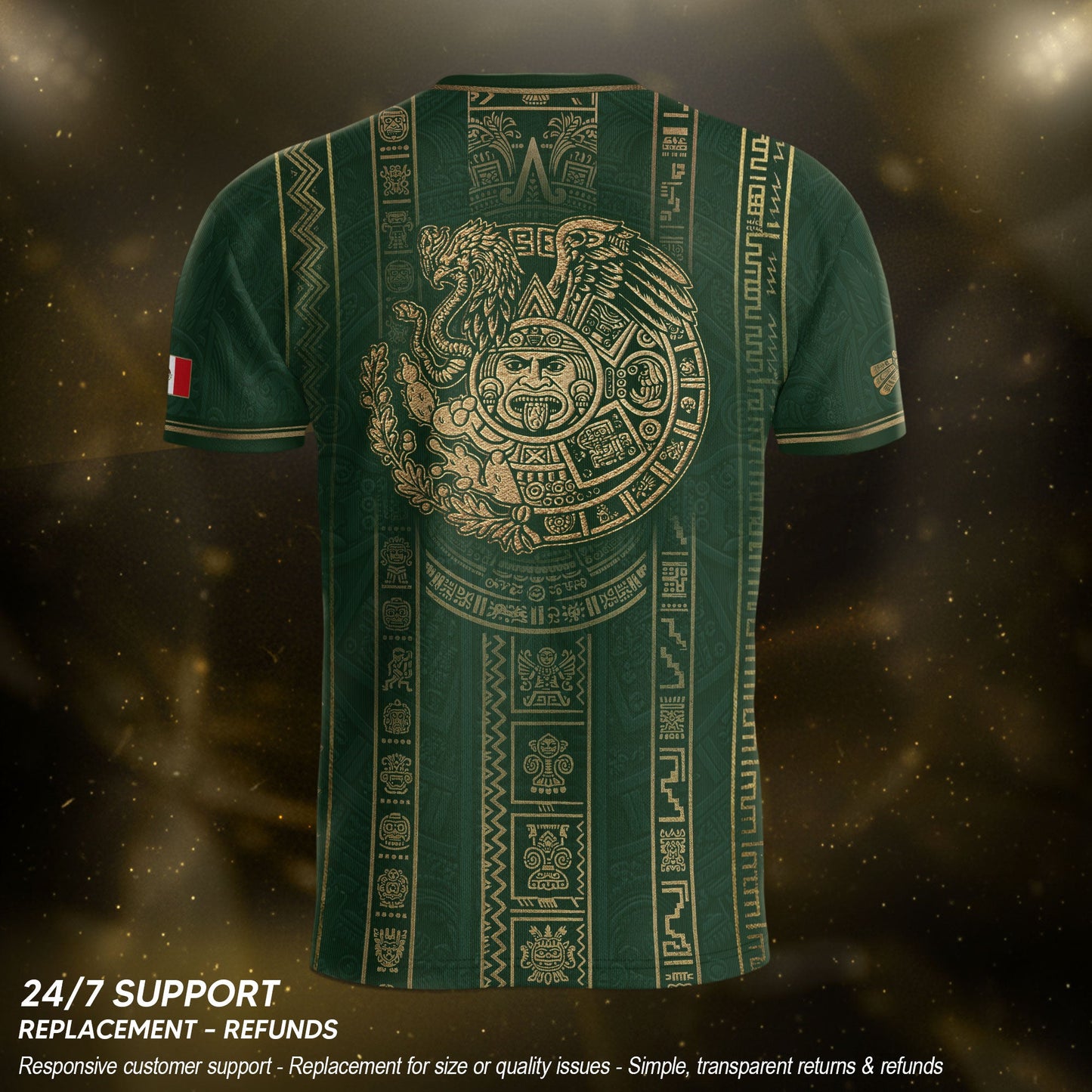Mexico Soccer Jersey Men Green Gold Aztec Sun Stone Mexican Football Shirt