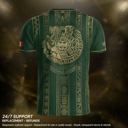 Mexico Soccer Jersey Men Green Gold Aztec Sun Stone Mexican Football Shirt