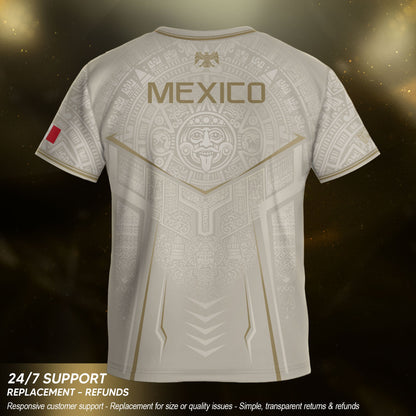 Mexico Soccer Jersey Youth White Gold Aztec Football Shirt Heritage Fan Apparel