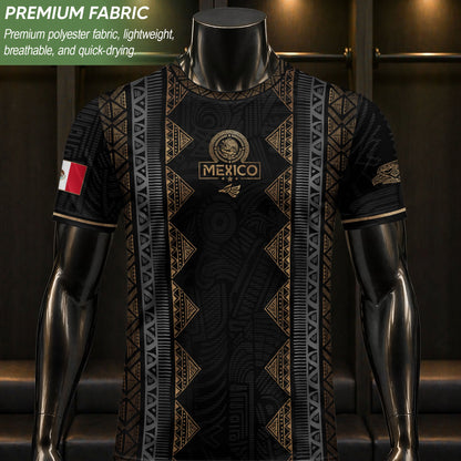 Mexico Heritage Black Gold Vintage Tribal Aztec National Soccer Jersey
