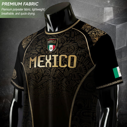 Mexico Heritage Black Tan Arch Design Aztec Empire Pride Graphic Soccer Jersey