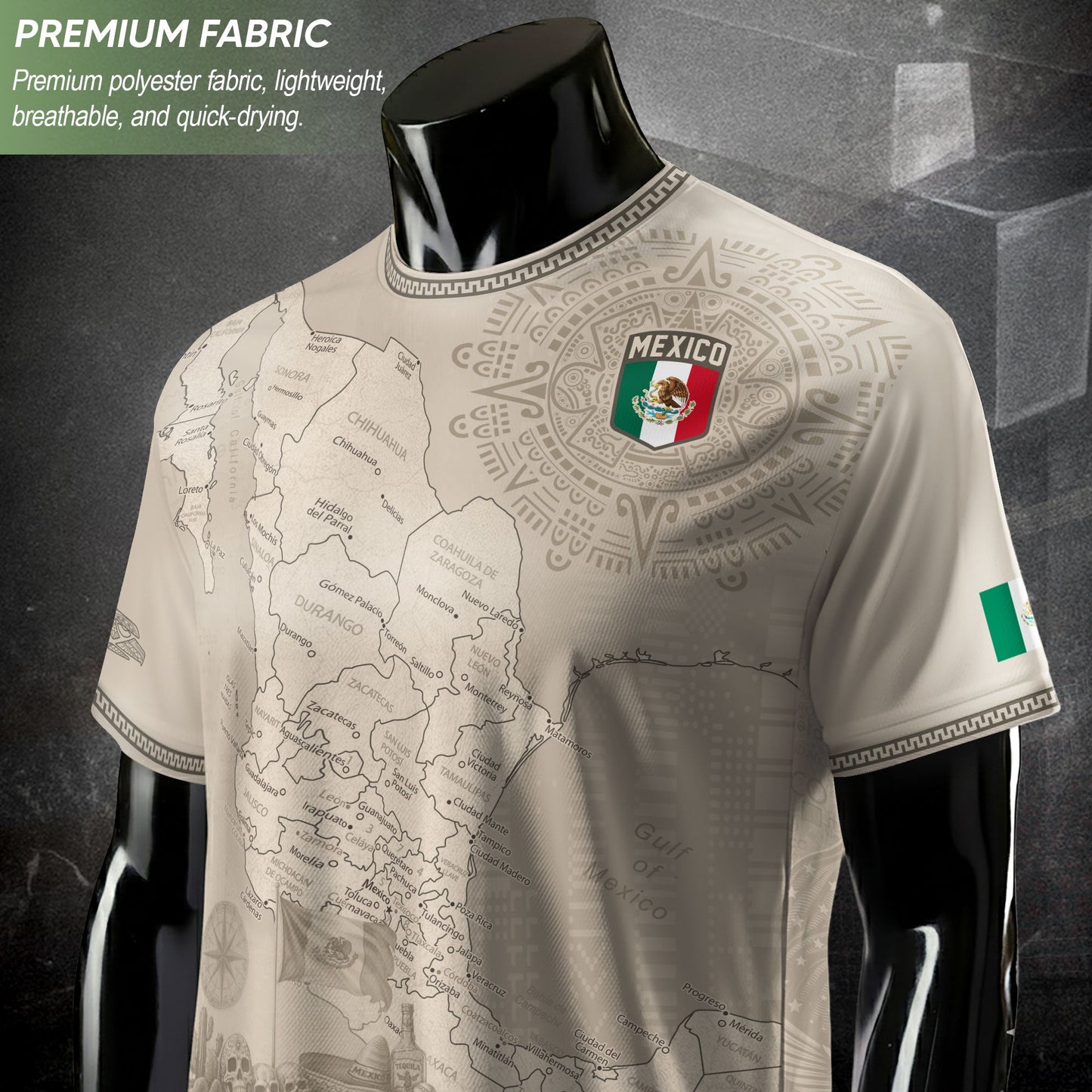 Mexico Heritage Beige Country Map Aztec Calendar Pride Graphic Soccer Jersey
