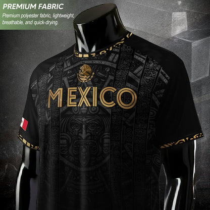 Mexico Heritage Orgullo Mexicano Black Gold Aztec Sun Stone Calendar Soccer Jersey