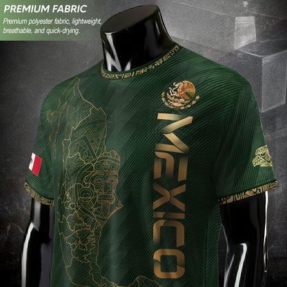 Mexico Heritage Orgullo Mexicano Green Gold Country Map Aztec Calendar Soccer Jersey