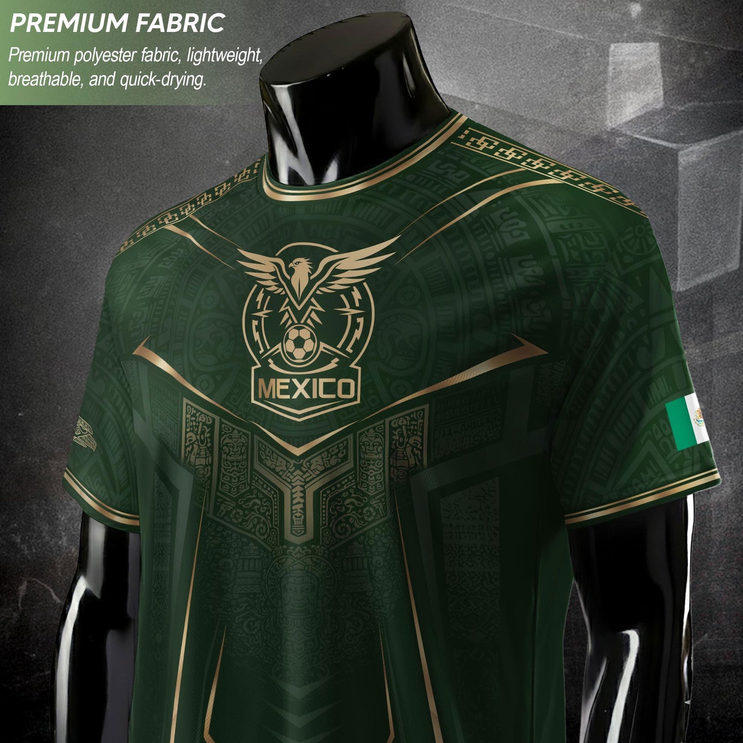 Mexico Soccer Jersey Green Aztec Sun Stone Edition - Mexico Fan Heritage Style Shirt